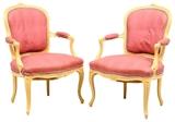 LOT 283: A PAIR OF FRENCH LOUIS XV STYLE UPHOLSTERED FAUTEUILS