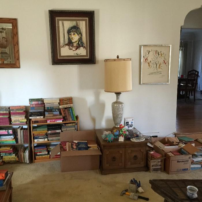 More books, painting,  1960's Thomasville side stand.