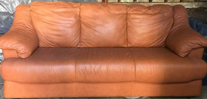 Leather couch, light brown, early 1960's.