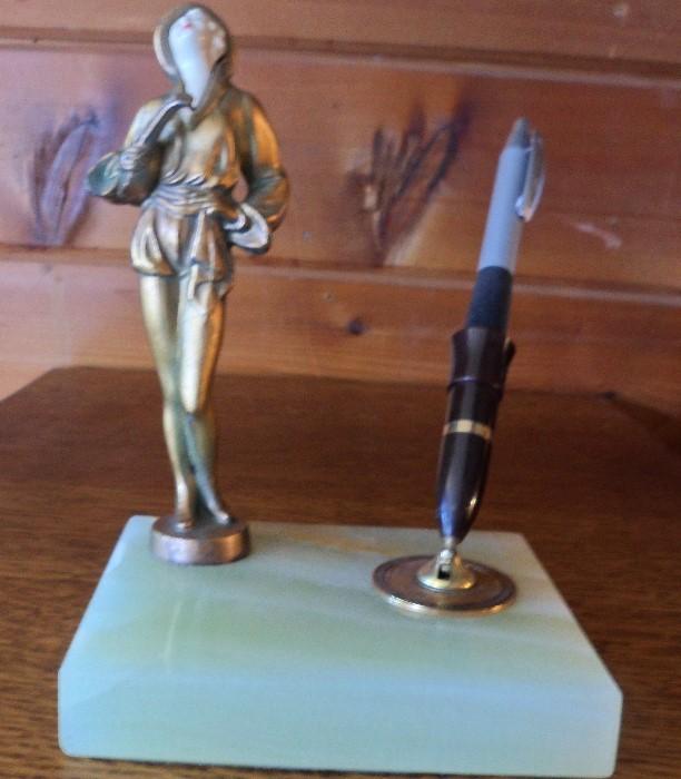 Art Deco figurine, missing pen.