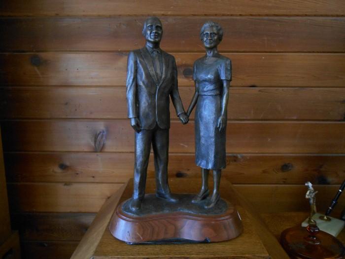 Signed bronze, Chapple, David. Probably Carl's Junior founder and his wife.