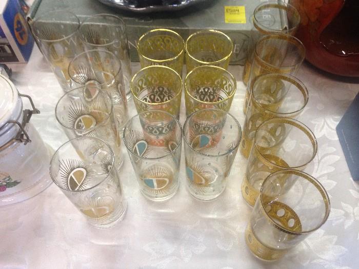 Various Gold and Decorative Drinking Glasses