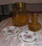 Blenko Glass Amber Honey Bottle and Pitcher