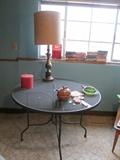 Metal patio table, table lamp