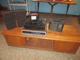Maple coffee table, vintage stereo equipment