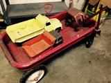 wagon, toy trucks