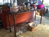 collectible glass and vintage sofa table