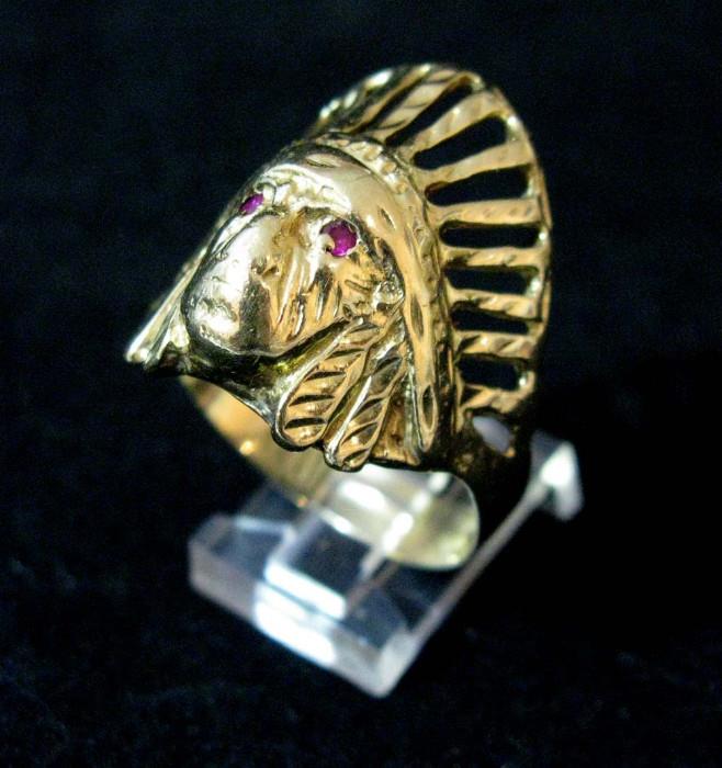 14k Gold Native American Indian Chief Ring