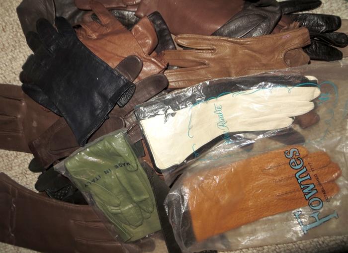 Dozens of vintage leather gloves