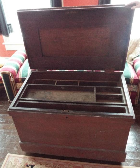 Vintage carpenter's tool chest orig. red paint