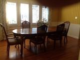 Dining table, chairs, leaves