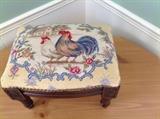 Needlepoint chicken and rooster footstool