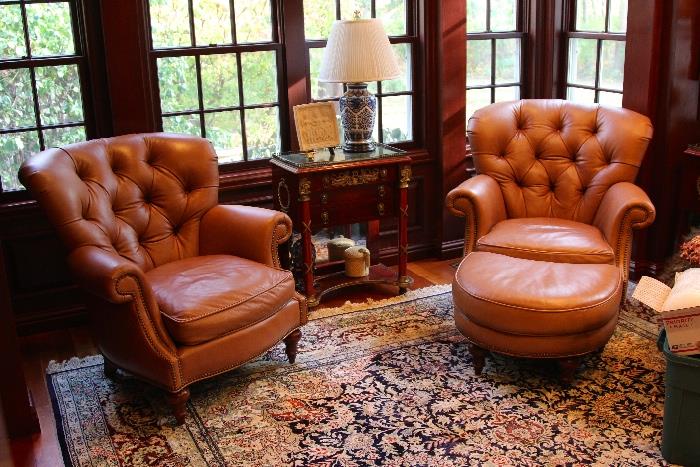 Pair of Tufted Leather Lounge Chairs