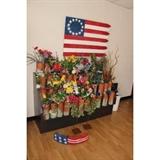 Painted black wood base flower display unit the 3 shelves and 36 clay cylinders to display flowers in as well as many artificial flowers