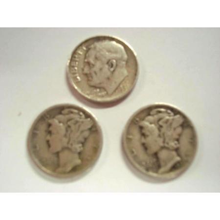 Two Mercury Dimes and One Roosevelt Dime