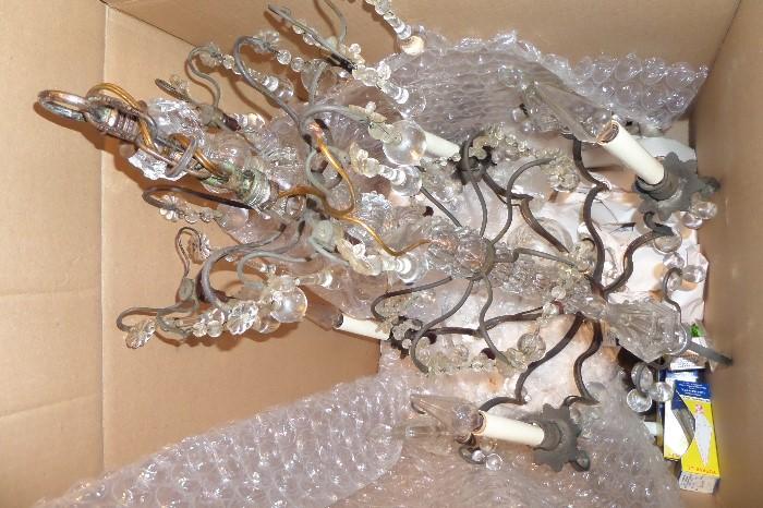 LARGE CRYSTAL AND IRON CHANDELIER-MUST SEE-UNUSUAL