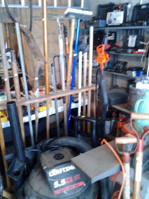 All sorts of yard tools, Craftsman shop vac and Power washer.