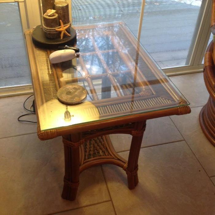 Glass Top Rattan Table $ 80.00