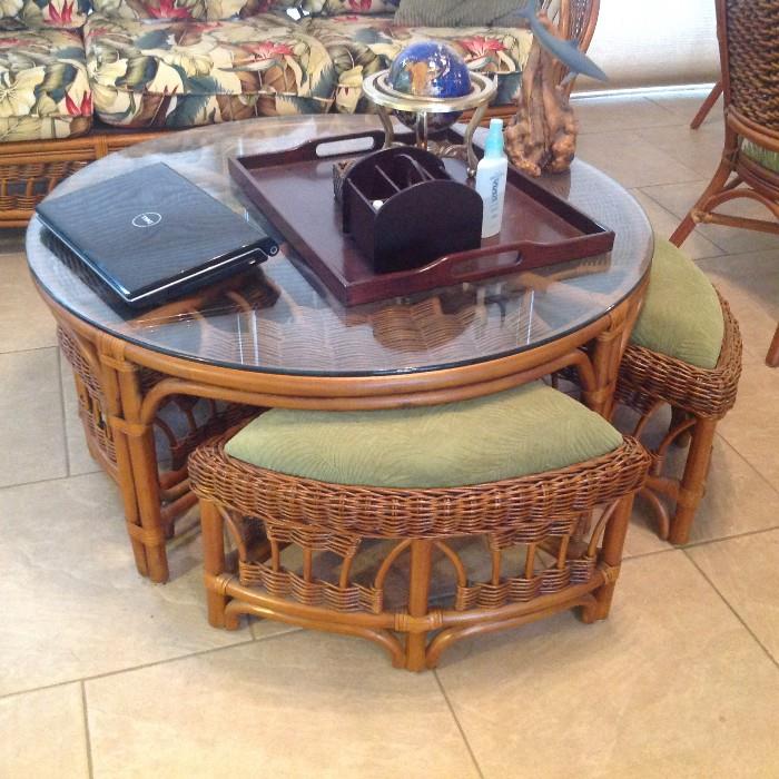Glass Top Coffee Table with 4 nesting benches $ 160.00
