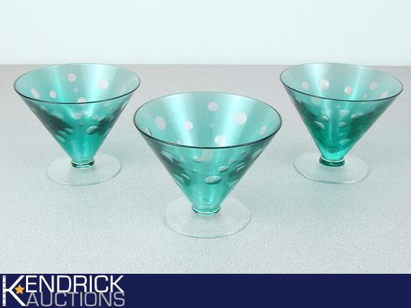 3 Mint Condition Blue Bubble Martini Glasses
