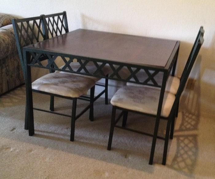 Wood and Metal Table and Chairs