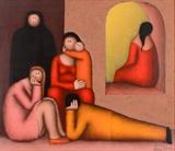 Lot 1150:  LEUUS, Jesus, (Mexican, 1948- ): Family, Oil/Canvas, 24'' x 27 3/4'', framed 29 3/4'' x 33 7/8''. Est. $800/1200**