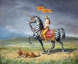 Lot 1184:  WHYTE, Raymond A., (Canadian-American, 1923-2002): ''The Unicorn'', Oil/Masonite, 20'' x 24'', signed lower right, signed titled and dated '80 verso, custom carved and gilded frame, 27 1/2'' x 31 1/2'', original purchase price in 1980 was $3,450. Est. $3000/5000**