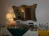 Beautiful vintage wall mirror and a great collection of crystal/china/porcelain/sterling
