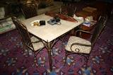 ROD IRON & FAUX MARBLE TABLE AND CHAIRS