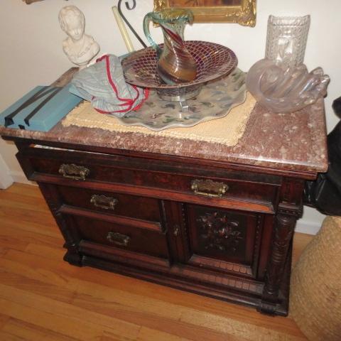 Late 19th century Linen/Storage Cabinet Mottled Marble top 