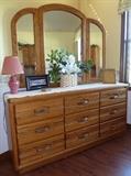Oak Dresser with Tri Mirror