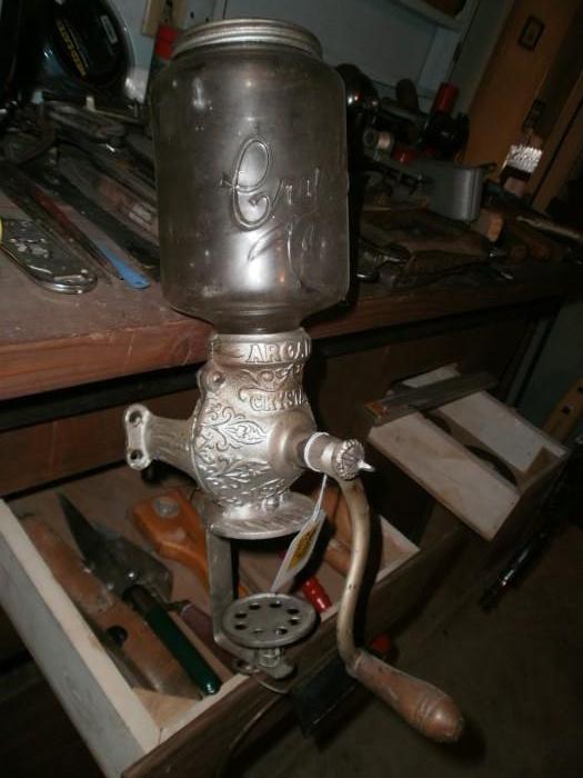 Antique Coffee Grinder-mounts on cabinet or table