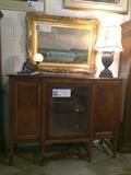 Antique early 1900s cabinet & original oil painting signed Peter McGregor Wilson