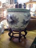 Asian "fish" bowl, handpainted, with stand