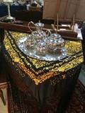 Amazing sterling silver teaset; all silk hand-embroidered piano shawl