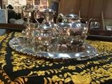 Amazing sterling silver teaset; all silk hand-embroidered piano shawl