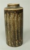 Lot 17:  RORSTRAND by  CARL HARRY STALHANE Pottery Vase. Sweden. Vertical ribbed details on mocha glazed pot. Signed. : Dimensions:  H: 6.5 inches: W: 3 inches --- US Shipping charge: $35