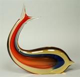 Lot 28:  MURANO Artist Signed Cased Glass Fish Sculpture. OGGETTI label. Signed by artist, Murano: Dimensions:  H: 13 inches: W: 12 inches --- US Shipping charge: $35
