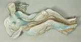 Lot 30:  3D Glazed Pottery Reclining Nude Wall Hanging. Not Signed.: Dimensions:  H: 9 inches: W: 16 inches: D: 2.5 inches --- US Shipping charge: $35