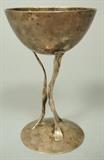 Lot 34:  Sterling Chalice Marked RHK. Modernist form hand wrought sterling silver cup on three legs. Marked: Dimensions:  H: 6 inches: W: 4 inches --- US Shipping charge: $20