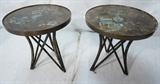 Lot 49:  Pr PHILIP & KELVIN LaVERNE Tables. Shang Ti models. Two Bronze Small Round Tables with decorative legs. Both signed.: Dimensions:  H: 19.75 inches: W: 18.25 inches: D: 18.25 inches --- 