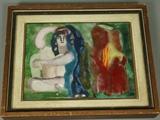 Lot 53:  W. ANHANG Signed Enamel Plaque. Framed. Image of Nude Woman. Signed on back: Dimensions:  Image Size: H: 6.25 inches: W: 8.25 inches --- US Shipping charge: $35