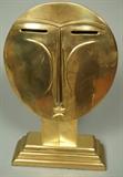 Lot 54:  Modernist Brass Art Deco style Face Sculpture. On stepped base. : Dimensions:  H: 12.5 inches: W: 7.5 inches: D: 2.75 inches --- US Shipping charge: $35