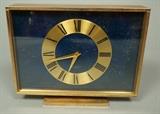 Lot 55:  SETH THOMAS Electronic 5 Jewel Clock. Lapis Blue Enamel Face. Brass Case. Marked. 172 Swiss.: Dimensions:  H: 5.5 inches: W: 6.75 inches: D: 1.5 inches --- US Shipping charge: $35