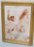 Lot 56:  FATEH MOUDARRES 1992 Oil & Pastel Painting Canvas. Two Nude Women. "Revelation" Signed. Info on reverse. : Dimensions:  Image Size: H: 28 inches: W: 21 inches --- 