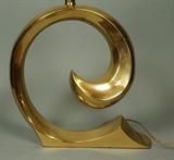 Lot 63:  PIERRE CARDIN Brass Swirl Table Lamp. Shiny brass finish. Not marked.: Dimensions:  H: 28 inches: W: 14 inches: D: 3.5 inches --- 