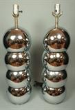 Lot 65:  Pr 70's Modern Chrome Four Stacking Ball Table Lamps. Kovacs.: Dimensions:  H: 25 inches: W: 7 inches --- 