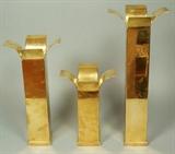 Lot 71:  Set 3 MAITLAND SMITH Brass Candlesticks. Square Column Form with Exploding Tops. Marked Maitland Smith. : Dimensions:  H: 16 inches: W: 6.25 inches --- US Shipping charge: $35