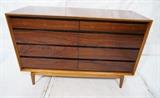 Lot 77:  Belgium Modernist Rosewood 4 drawer Dresser Credenza. Brass ring details. Contrasting beveled trim frame. Seriously stylish! Marked: Dimensions:  H: 32 inches: W: 49.75 inches: D: 20 inches --- 