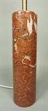Lot 80:  NESSEN Tall Brown Red Marble Cylinder Table Lamp. Figured Marble. Marked on base and on fixture. : Dimensions:  H: 32 inches: W: 5 inches --- 